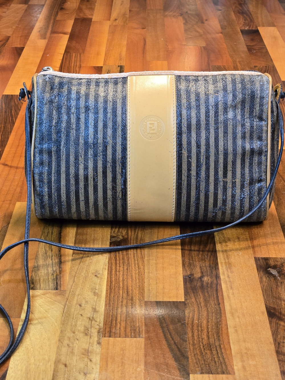 Fendi Pequin Striped Crossbody Bag - Barrel Pochette with Custom Insert